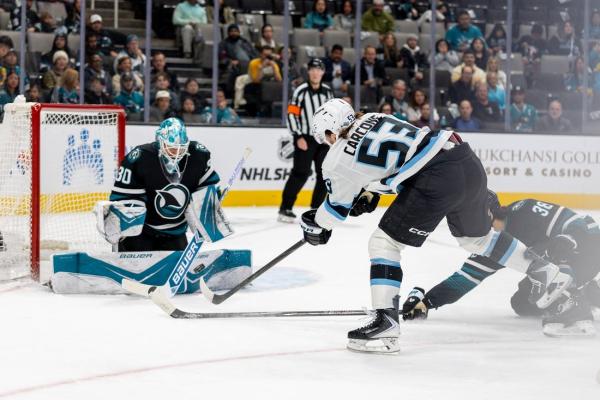 Macklin Celebriniâs hat trick carries Sharks past Mammoth in OT