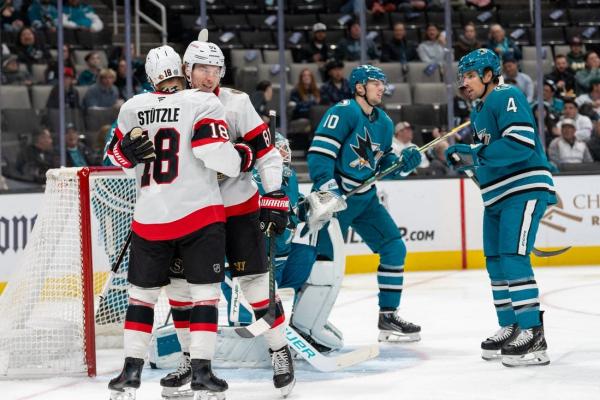 Adam Gaudette scores 2 goals, helps Senators edge Sharks