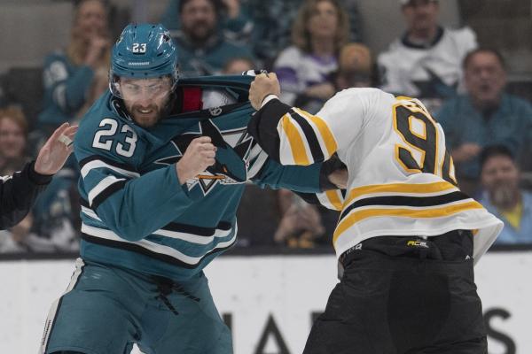 Sharks break late tie, extend Bruins’ skid