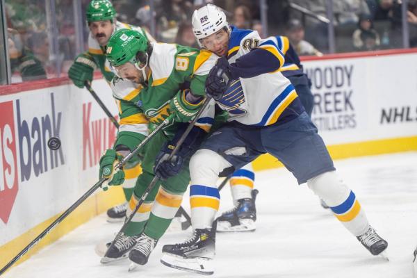 Jordan Kyrou nets 5th career hat trick as Blues dominate Wild