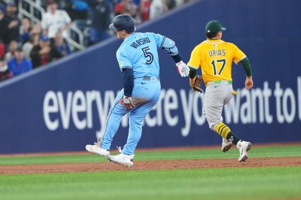 Blue Jays OF Daulton Varsho (hamstring) exits vs. Athletics
