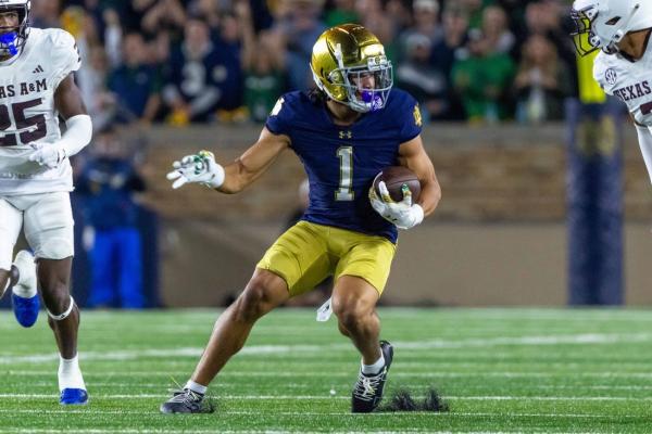 Notre Dame WR Jaden Greathouse (thigh) out vs. NC State