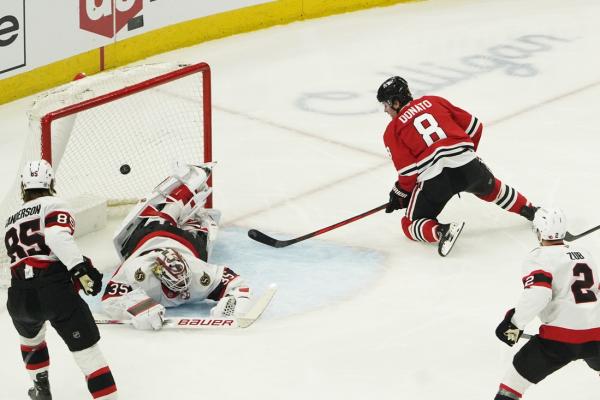 Tim Stutzle, Senators sink Blackhawks in overtime