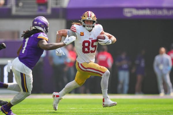 49ers star TE George Kittle (hamstring) misses practice thumbnail