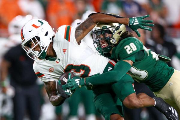 Cam Ward throws for 404 yards as No. 8 Miami rolls past South Florida