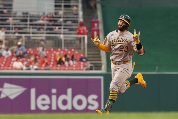 Shea Langeliers belts 3 HRs, Aâs crush Nationals with 24-hit barrage